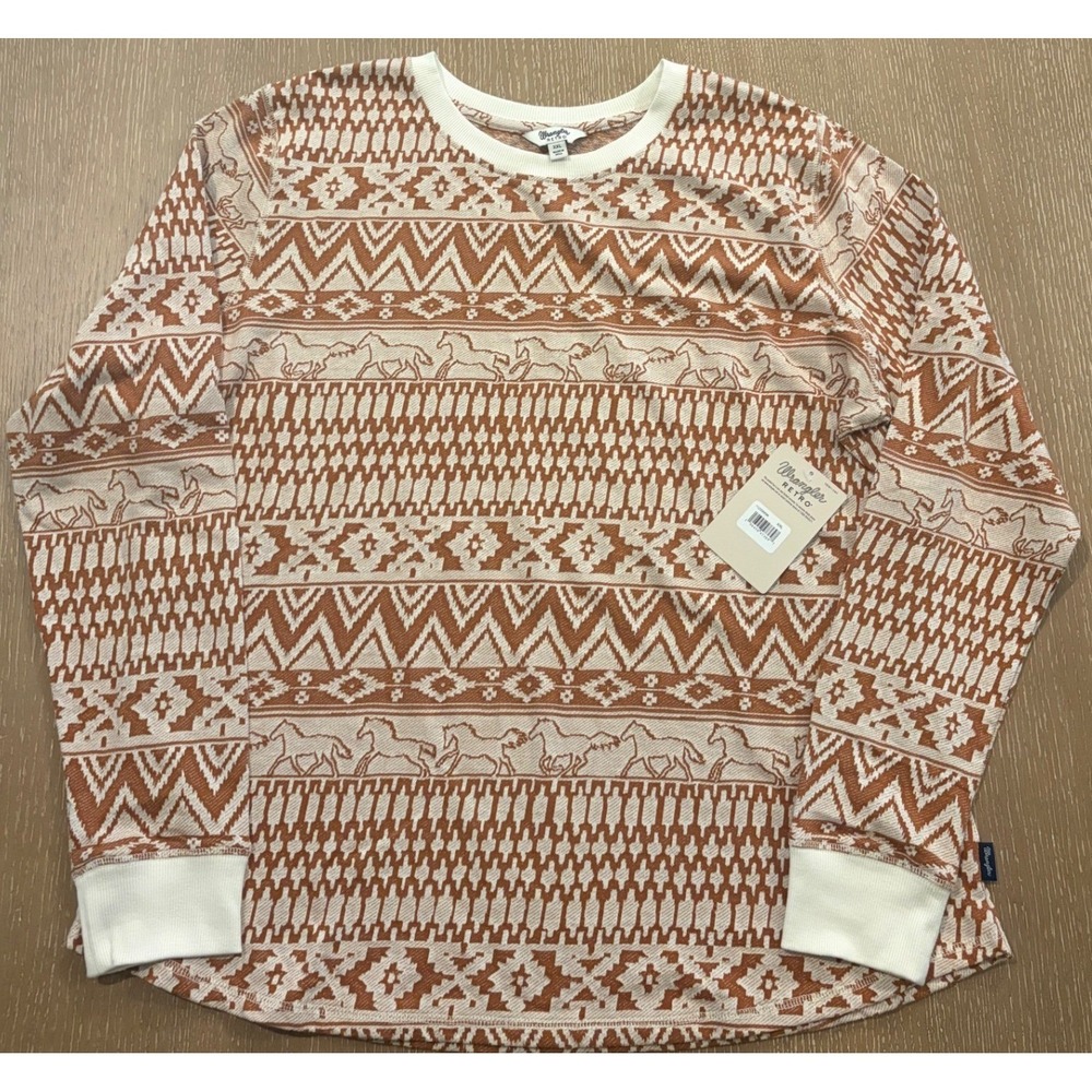Wrangler Women's Wrangler Horse Jacquard Thermal Shirt XXL Knit Long Sleeve Crew
